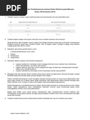 Soal Essay Dan Jawaban Sistem Ekskresi Kelas 9