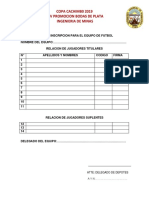 Ficha de Inscripcion para El Equipo de Futbol