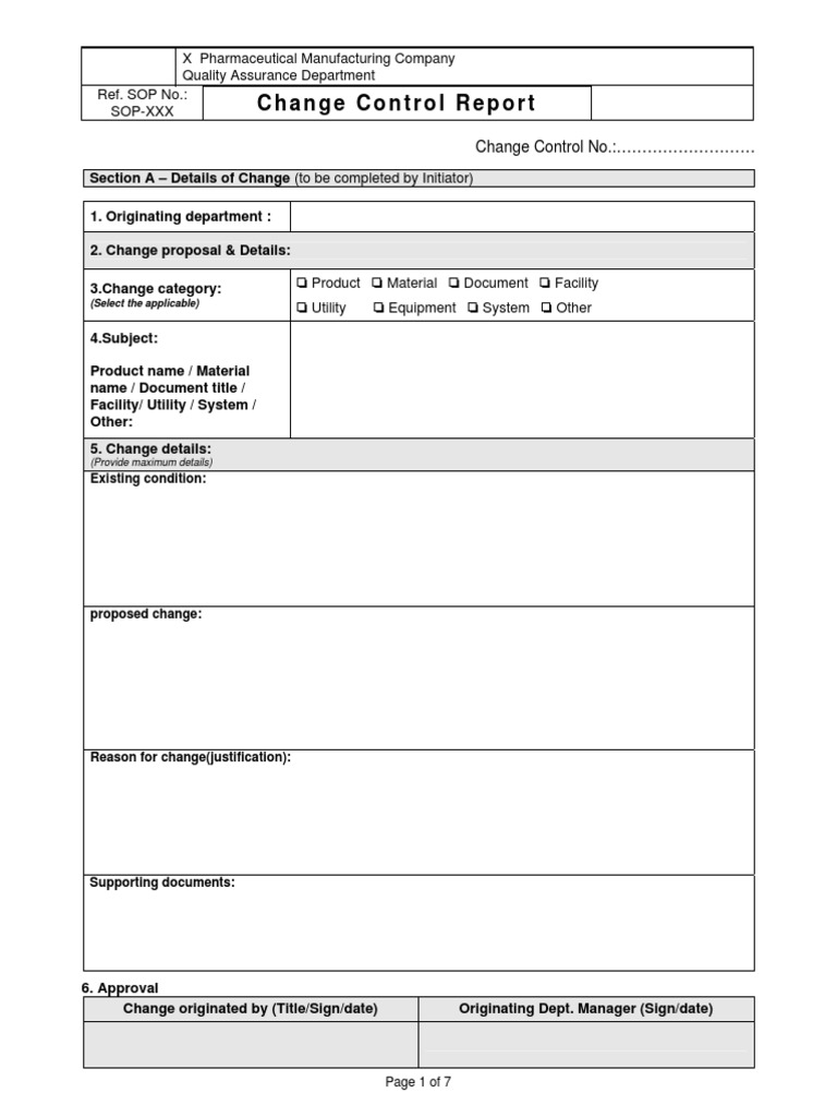 Change Control Report for SOP-XXX | PDF | Quality Assurance ...
