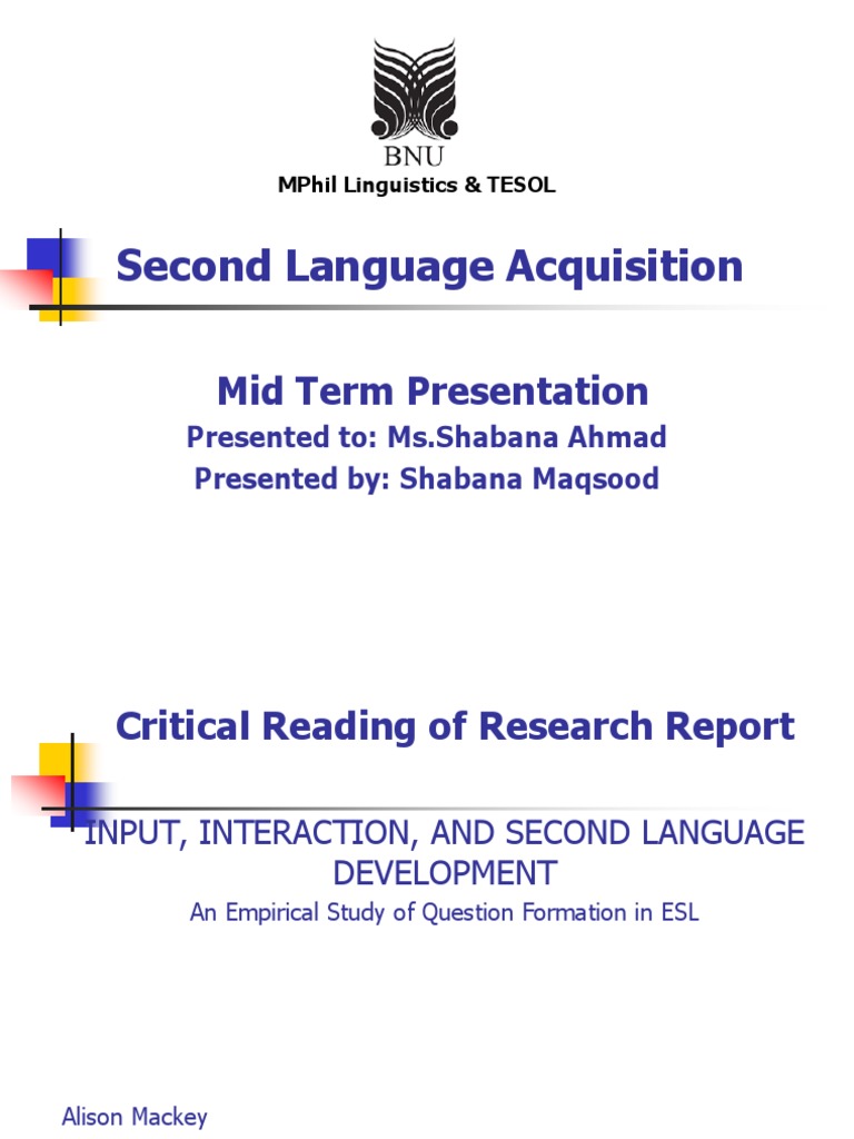 The Role Of Interaction In Sla Final Pdf Second Language