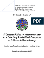 El Contador Publico y Auditor como Asesor en la Selección y Adquisición de Franquicias en Quetzaltenango