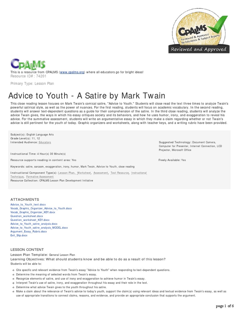 Advice to youth mark twain satire examples image