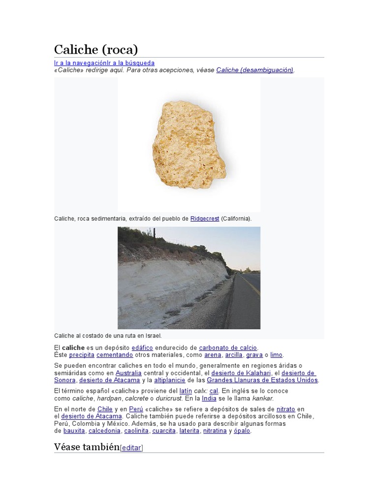 Caliche: Roca Sedimentaria Global | PDF | Ciencias sociales | Viajes y ...