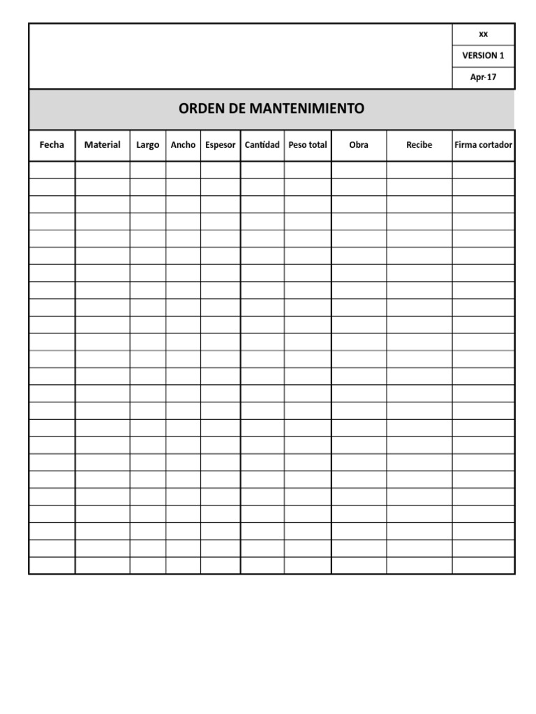 Formato de Orden de Mantenimiento | PDF
