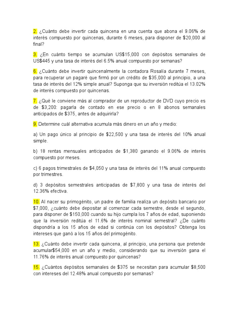 Ejercicios de Matematica FINANCIERA ANUA | Descargar gratis PDF | Tasas ...
