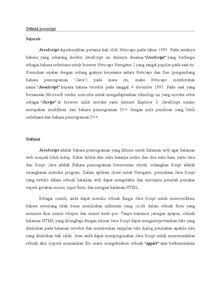 Sejarah dan Definisi JavaScript | PDF | Karier & Perkembangan ...