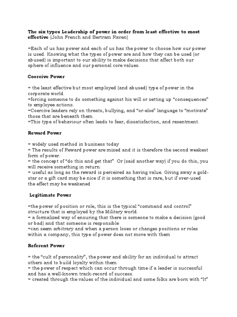 Six Types of Leadership Power | PDF | Power (Social And Political ...