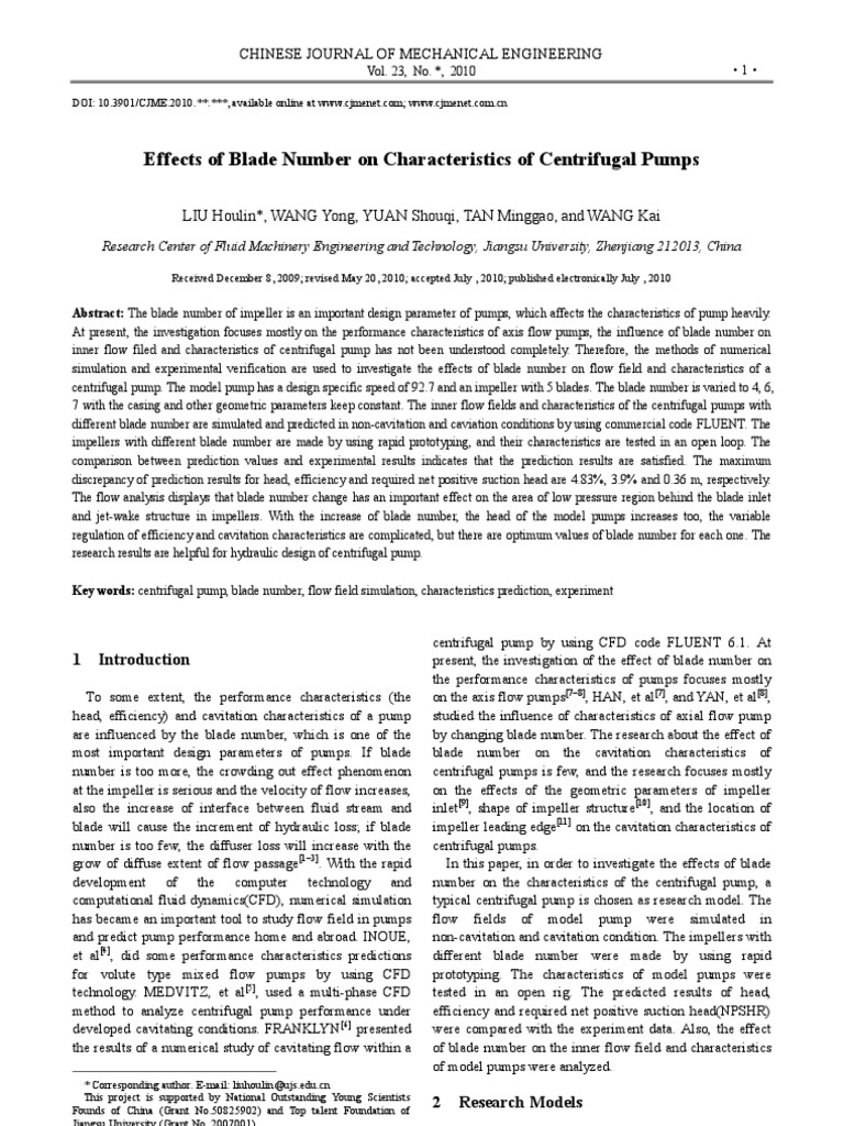 Blade Number Effects on Pump Performance | PDF | Pump | Fluid Dynamics