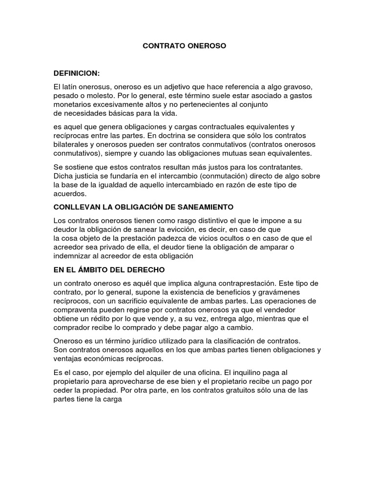 CONTRATO ONEROSO y Conmutativo PDF Instrumento jurídico Propiedad