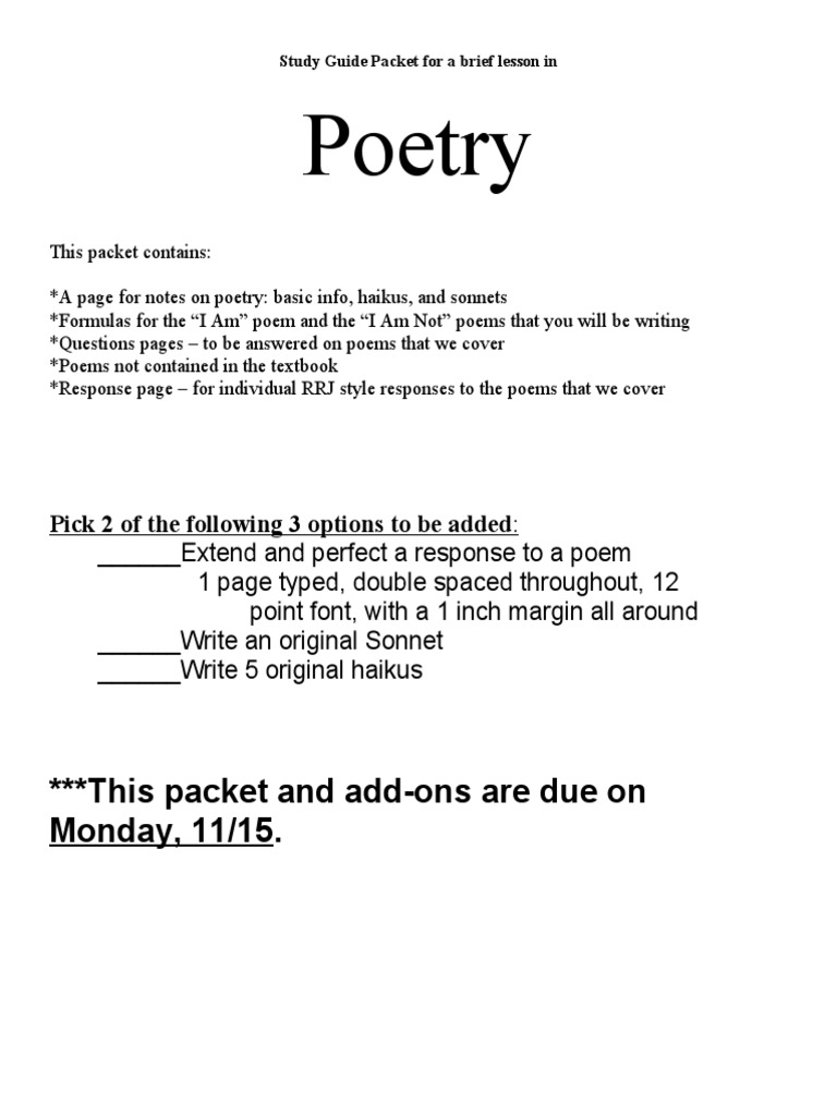 Poetry Study Guide and Writing Packet | PDF | Poetry | Poems