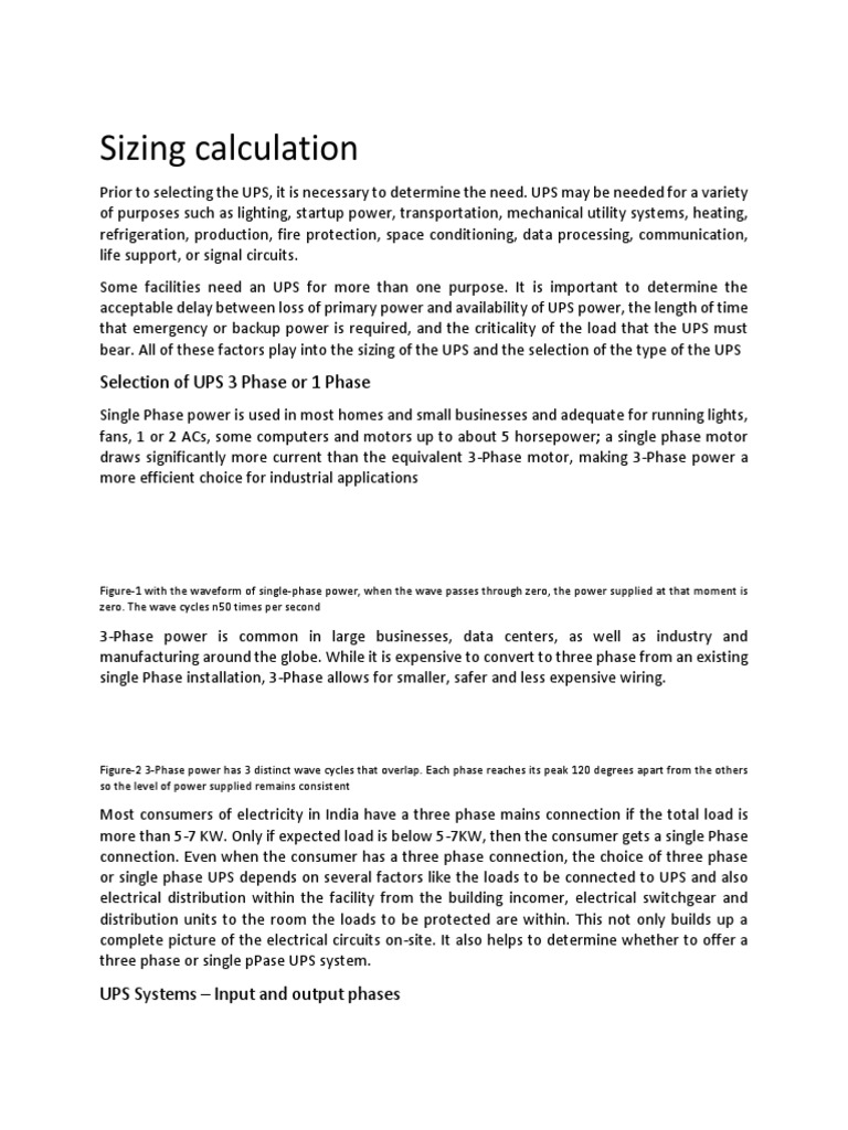 Sizing Calculation Selection of UPS 3 Phase or 1 Phase PDF Power
