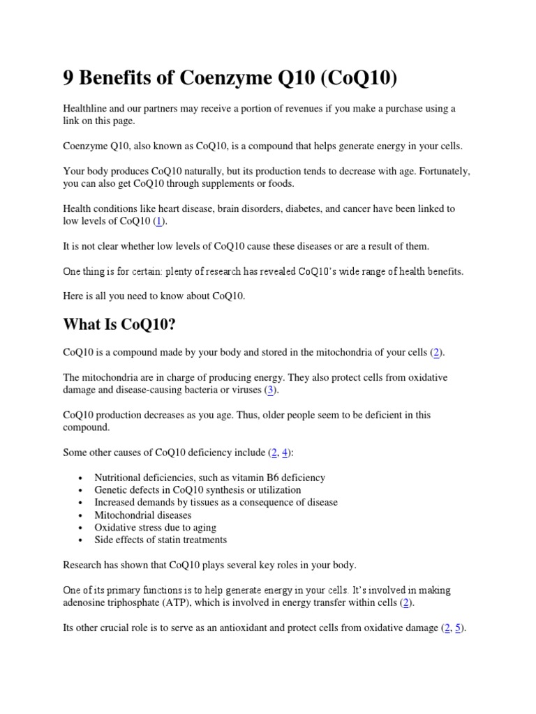 9 Benefits of Coenzyme Q10 PDF Diabetes Mellitus Type 2 Heart Failure