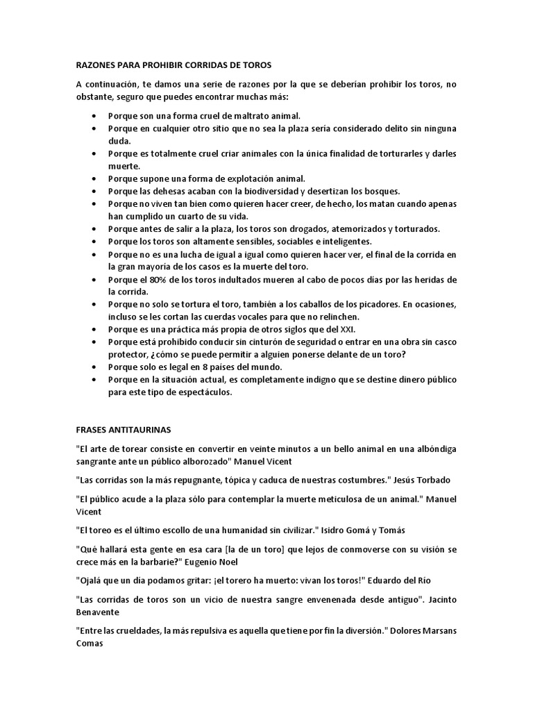 Razones para Prohibir las Corridas de Toros | PDF | Vacas | Toreo