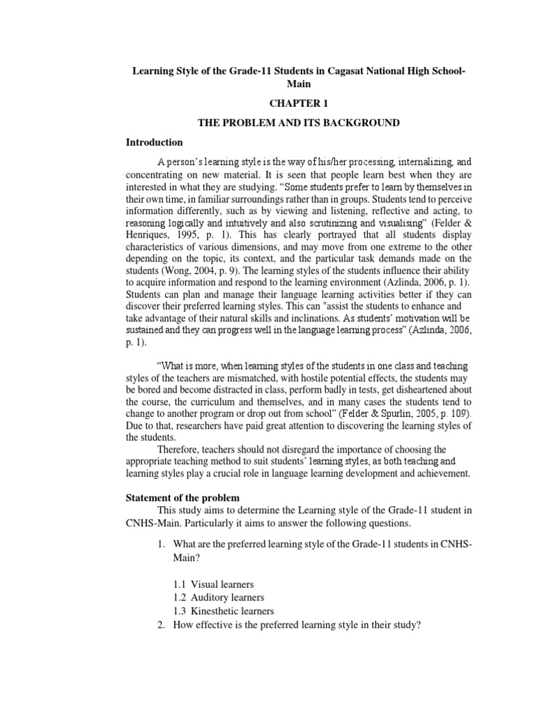 Learning Styles of Grade 11 Students | PDF | Learning Styles | Learning