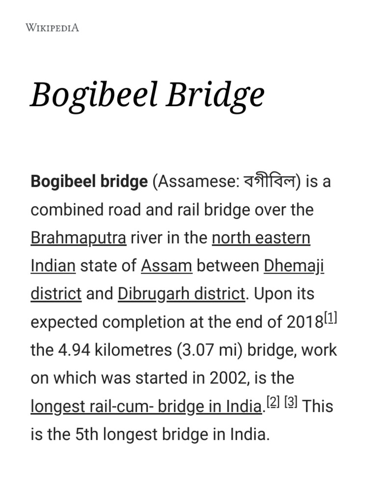Bogibeel Bridge Wikipedia PDF PDF Rail Transport Transport