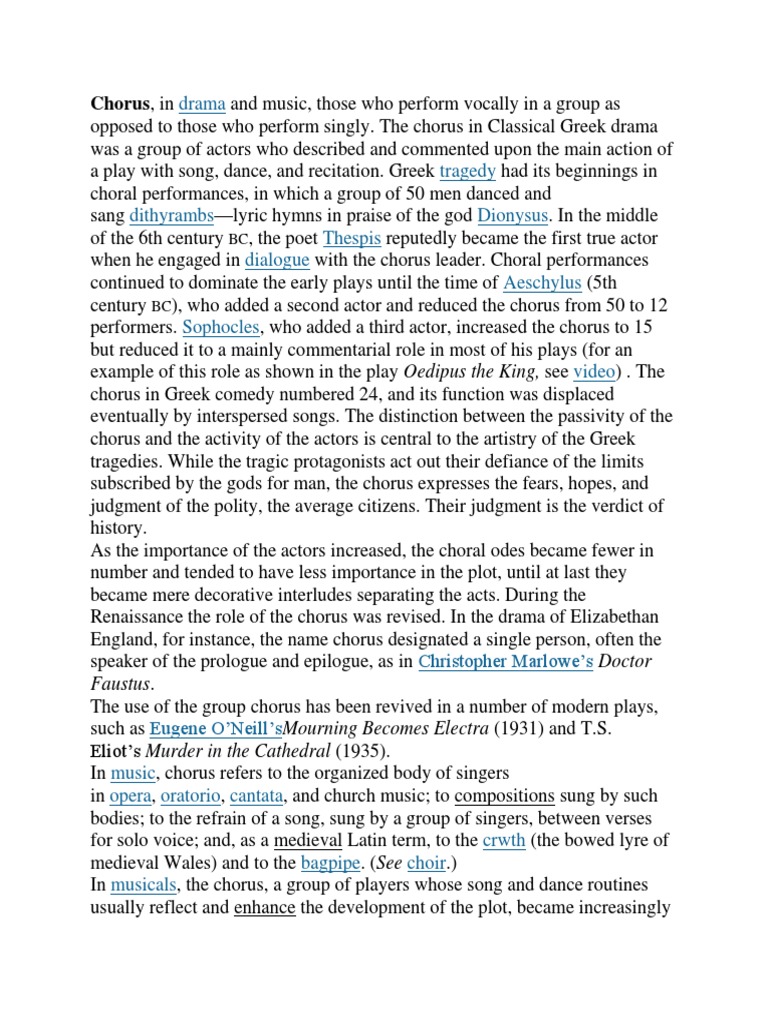 Chorus in Greek Tragedy PDF Greek Tragedy Performing Arts