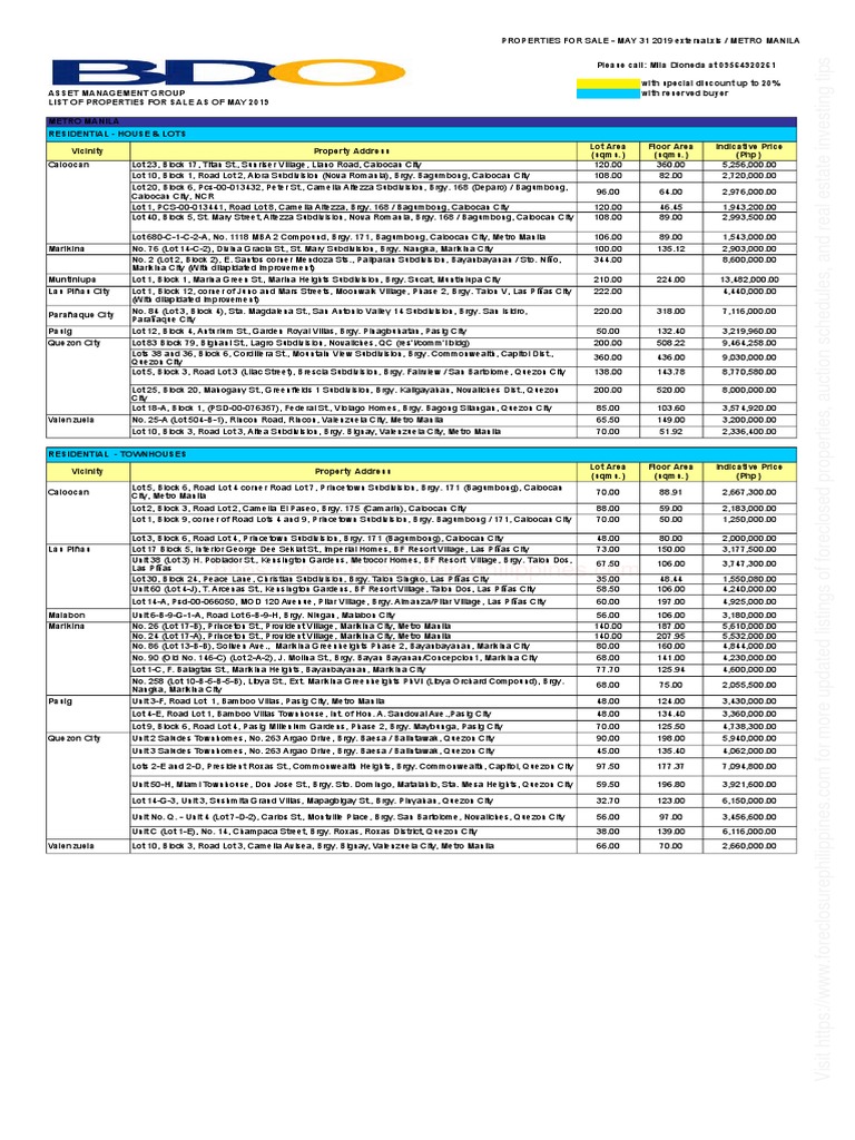 BDO FORECLOSED PROPERTIES FOR SALE MAY 31 2019 External Promo With