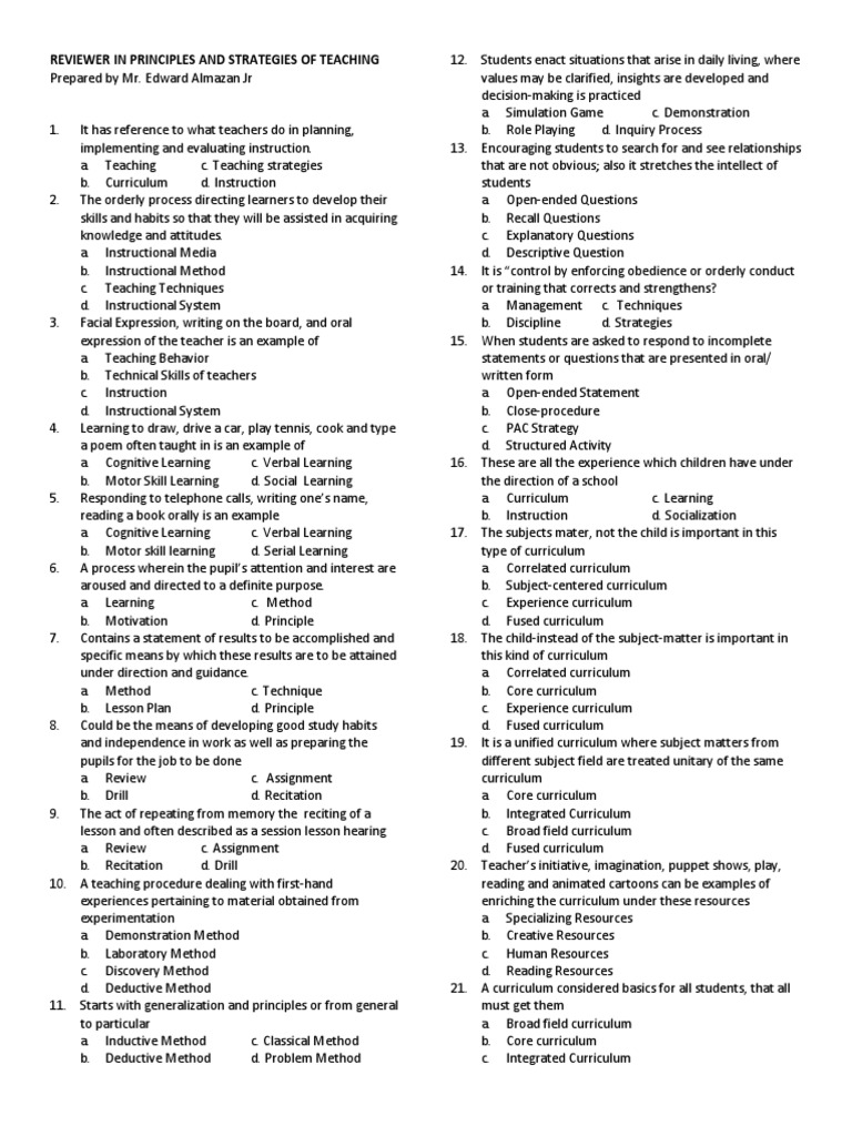 Reviewer In Principles And Strategies Of Teaching Pdf Scientific