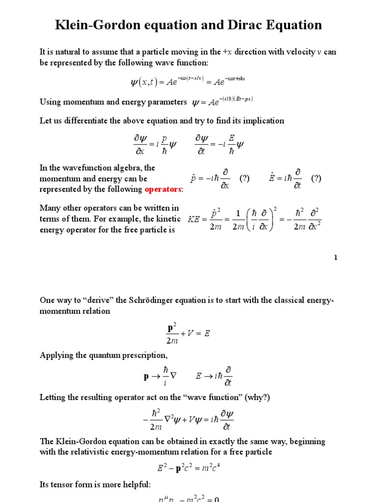Klein-Gordon Equation and Dirac Equation: XT Ae Ae Ae | PDF | Spin ...