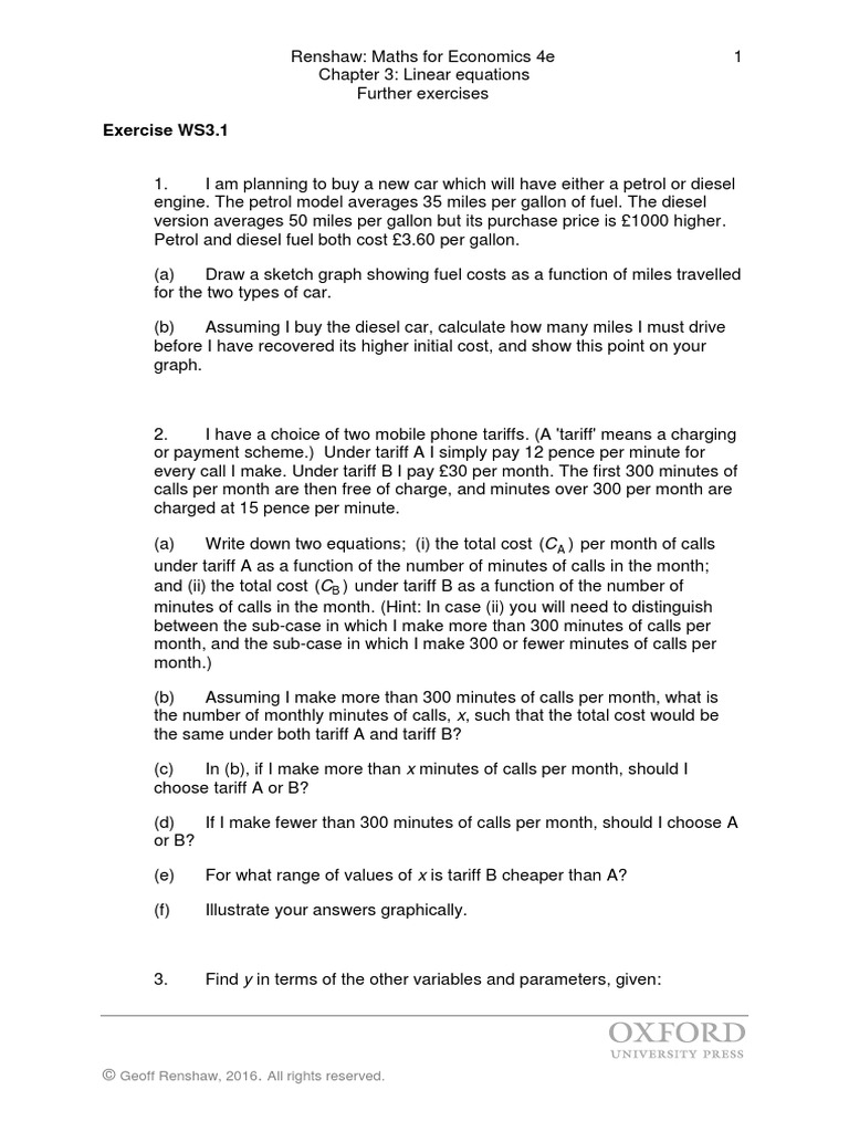 Renshaw4e Furtherexercises ch03 | PDF | Supply And Demand | Economic ...