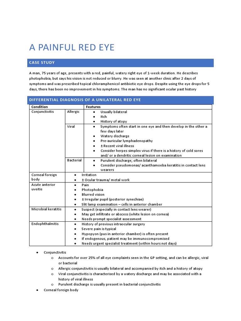 Red Eye Case Study Differential Diagnosis PDF Health Sciences