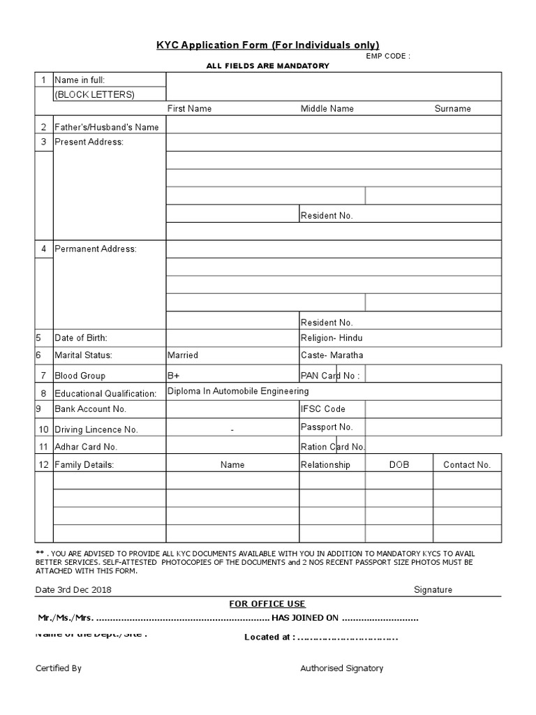 Kyc form for employee pdf