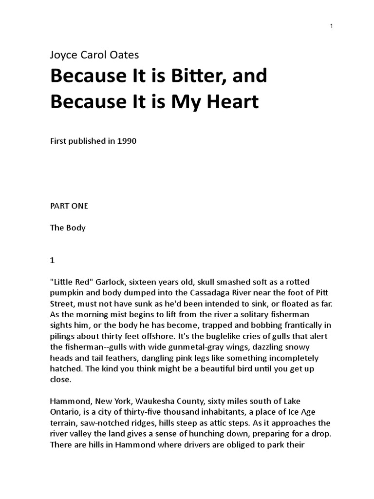 Oates, Joyce Carol - Because It Is Bitter, and Because It Is My Heart -  1990 | PDF | Gambling | Nature