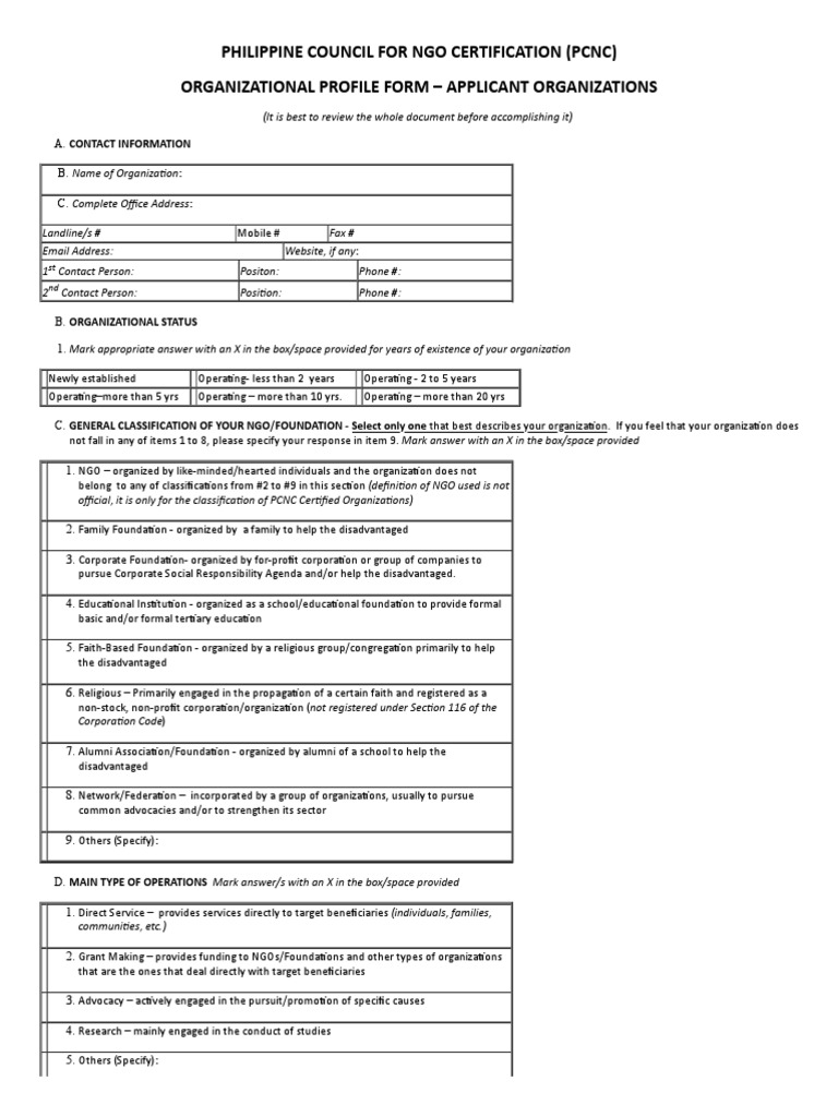 4organizational Profile Form - Feb.,2016 | PDF | Expense | Revenue