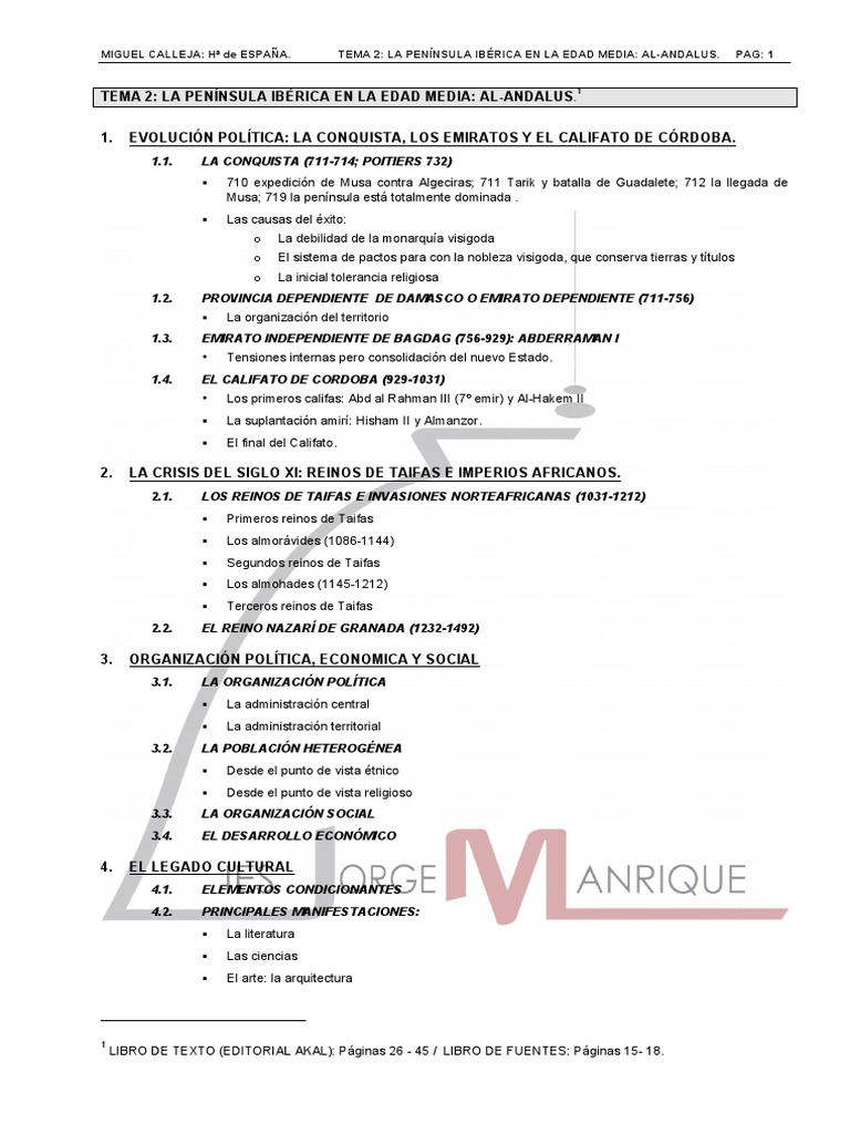 Esquema de Al-Ándalus en la Edad Media | PDF | Al Andalus | Edades medias