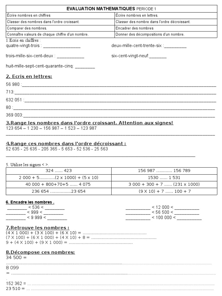 Évaluation Maths CM1 Période 1 | PDF | Échecs | Théorie (échecs)