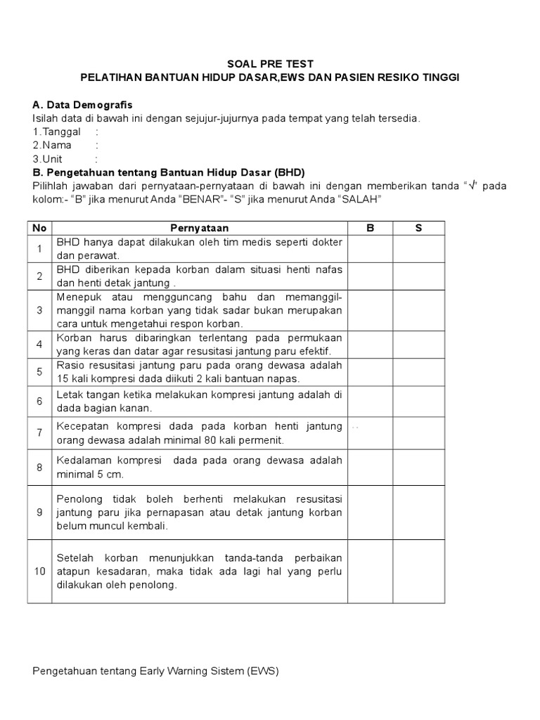 Soal Pretest Bhd Ews Resti
