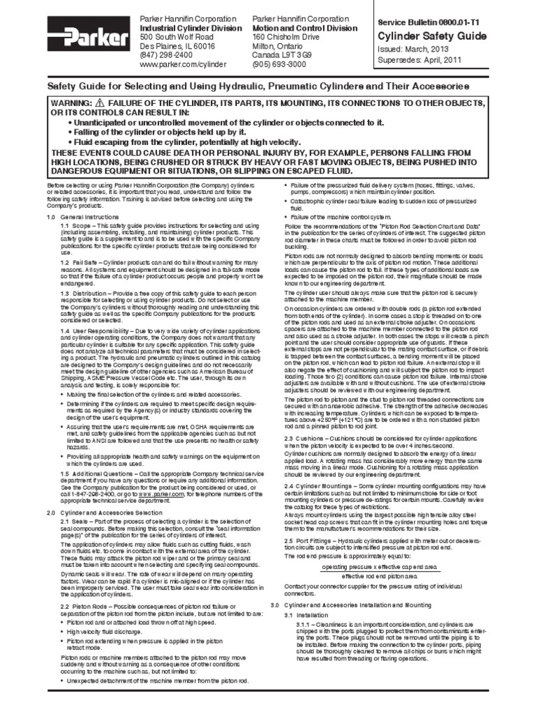 Safety Guide For Selecting and Using Hydraulic, Pneumatic Cylinders and