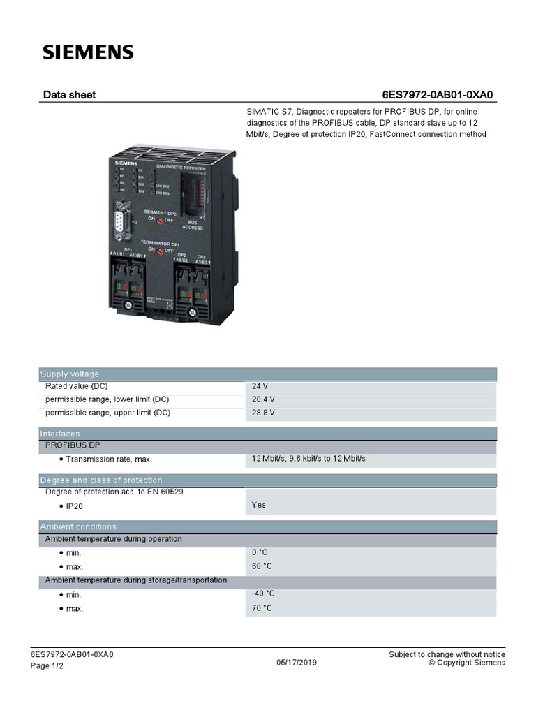 Data Sheet 6ES7972-0AB01-0XA0: Supply Voltage | PDF | Electric Power ...