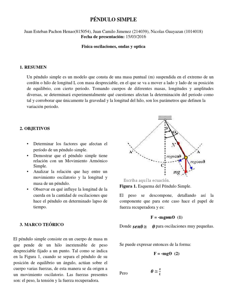 Péndulo Simple | PDF | Péndulo | Física