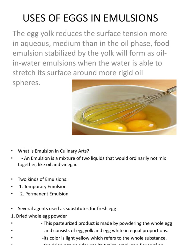 Eggs in Culinary Emulsions Explained | PDF
