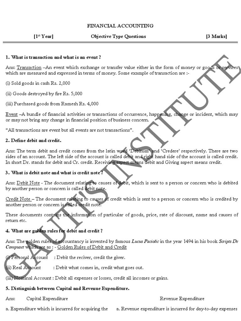 Financial Accounting (1st Year) | PDF | Debits And Credits | Bad Debt