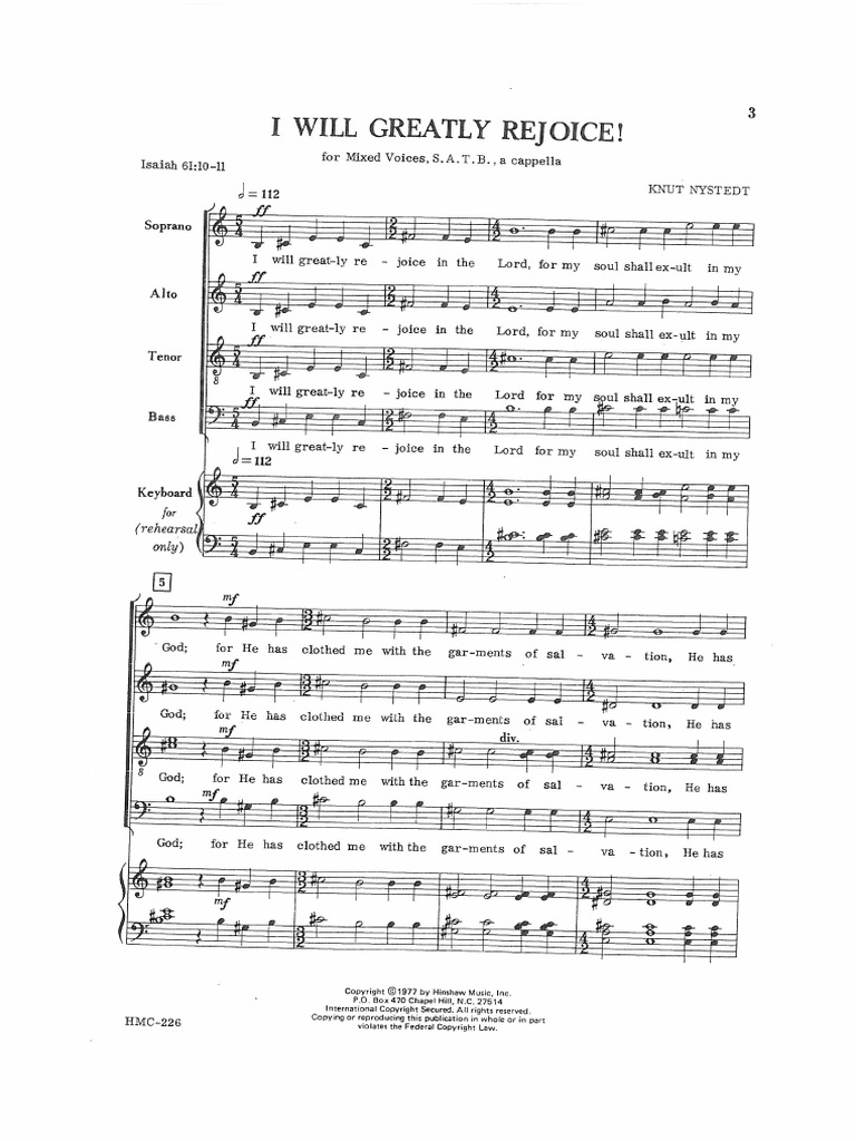 Nystedt I Will Greatly Rejoice! PDF