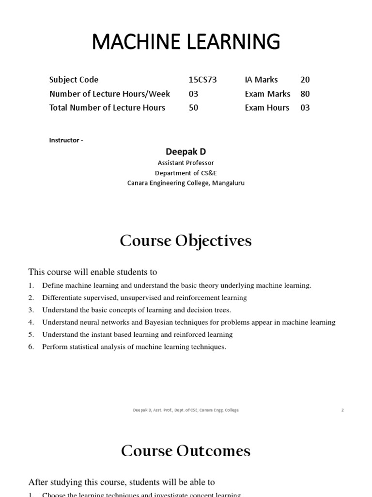 Machine Learning Course Overview | PDF | Machine Learning | Function ...