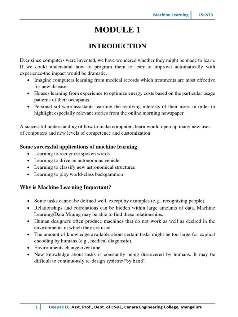 Module 1 Notes PDF | PDF | Machine Learning | Function (Mathematics)