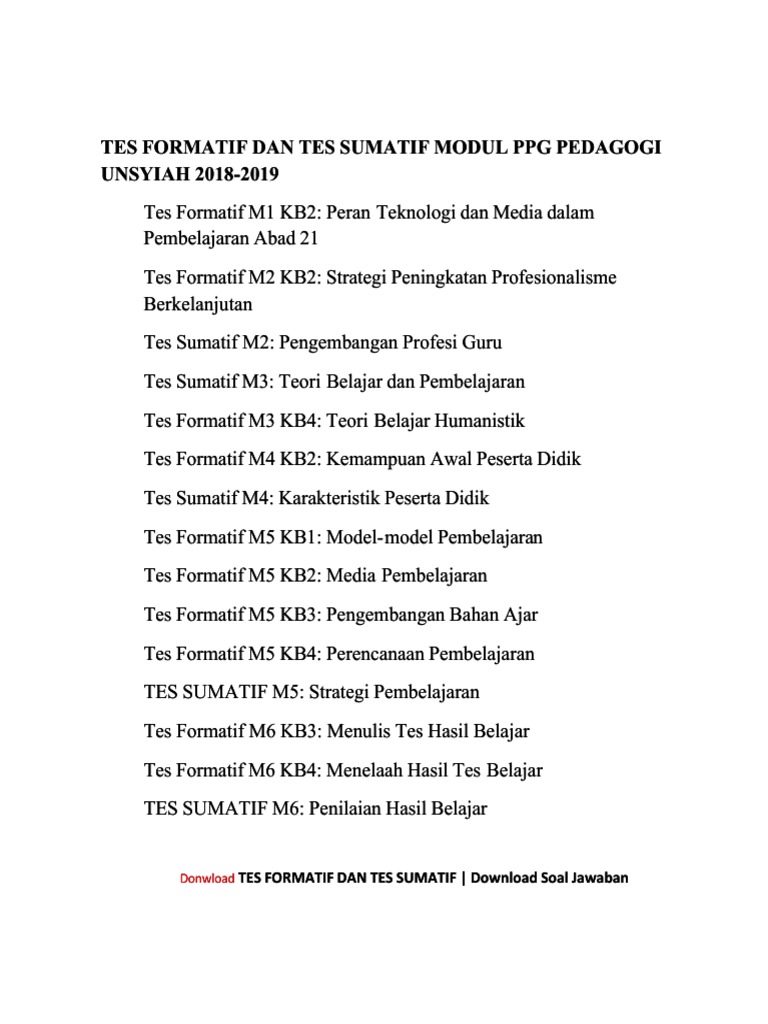 Tes Formatif Dan Sumatif Pdf Guru Paud