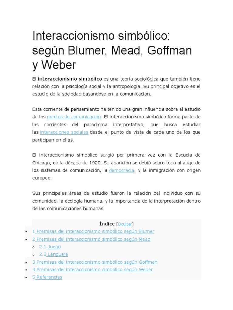 Teorías clásicas del interaccionismo simbólico: las aportaciones de ...
