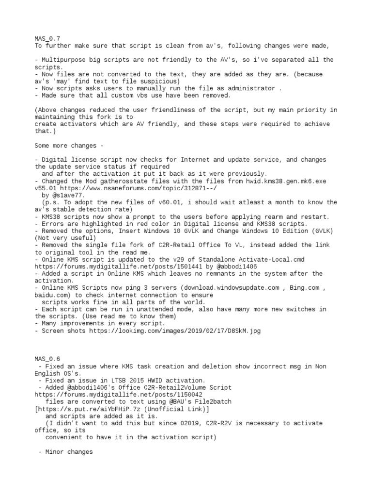 MAS Changelogs | PDF | Windows 10 | Microsoft Windows