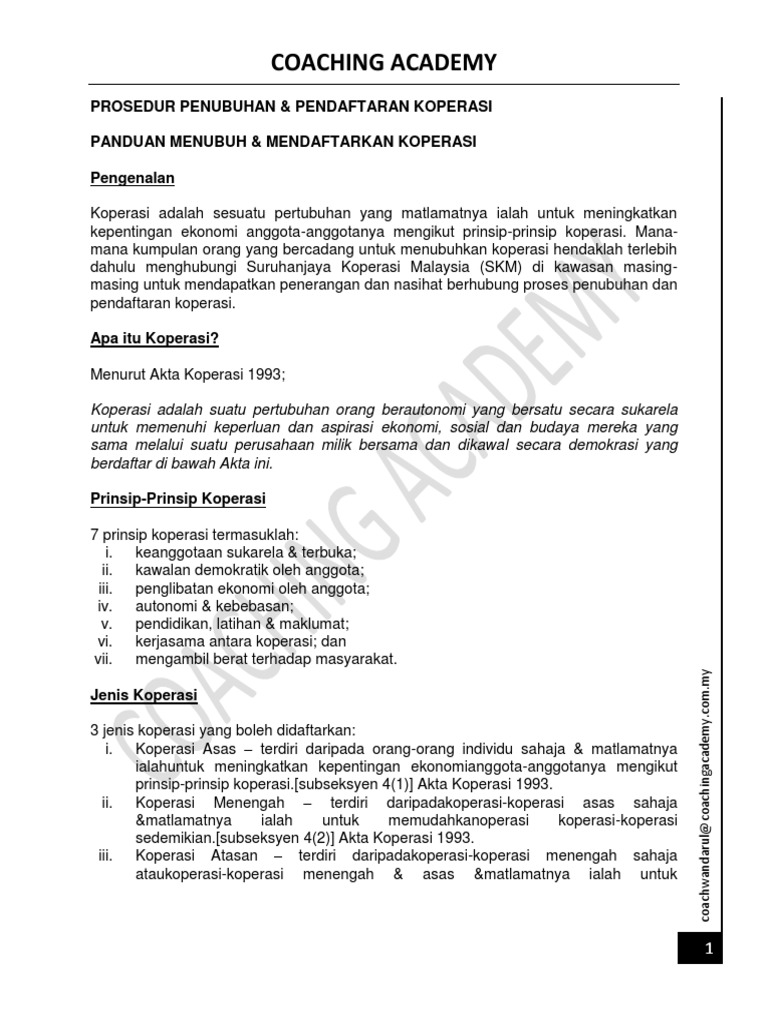 Penubuhan Koperasi Malaysia Pdf