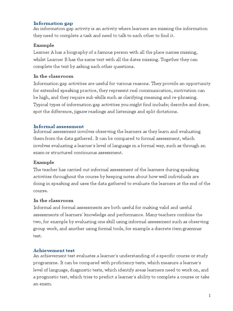 Elt Terminology Pdf Educational Assessment Learning