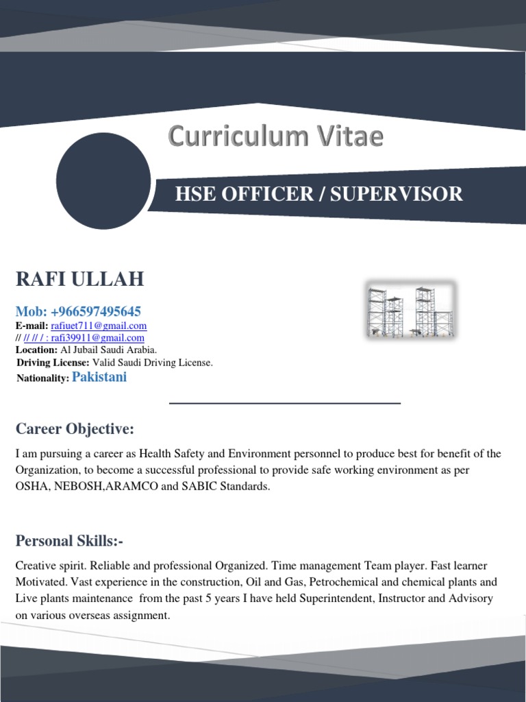 HSE Officer Resume - Rafi Ullah | PDF | Occupational Safety And Health ...