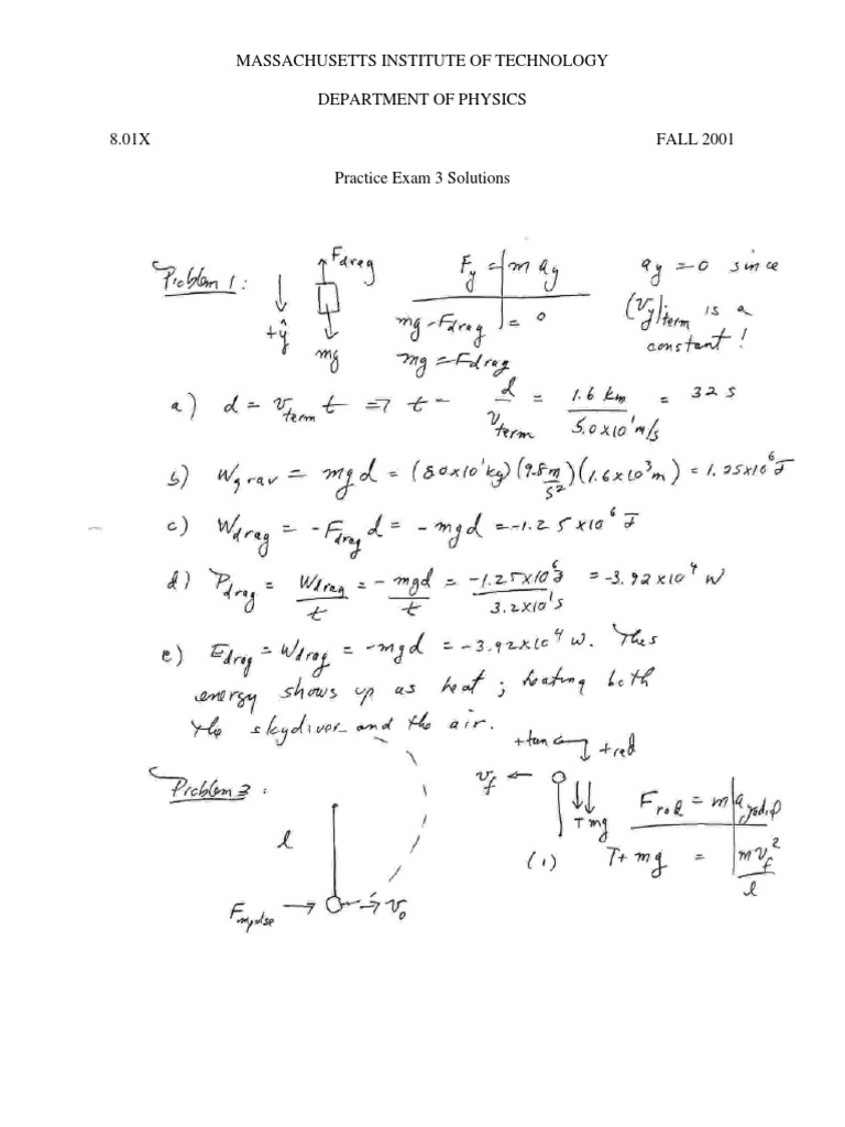 Massachusetts Institute Of Technology Department Of Physics 8 01x Fall