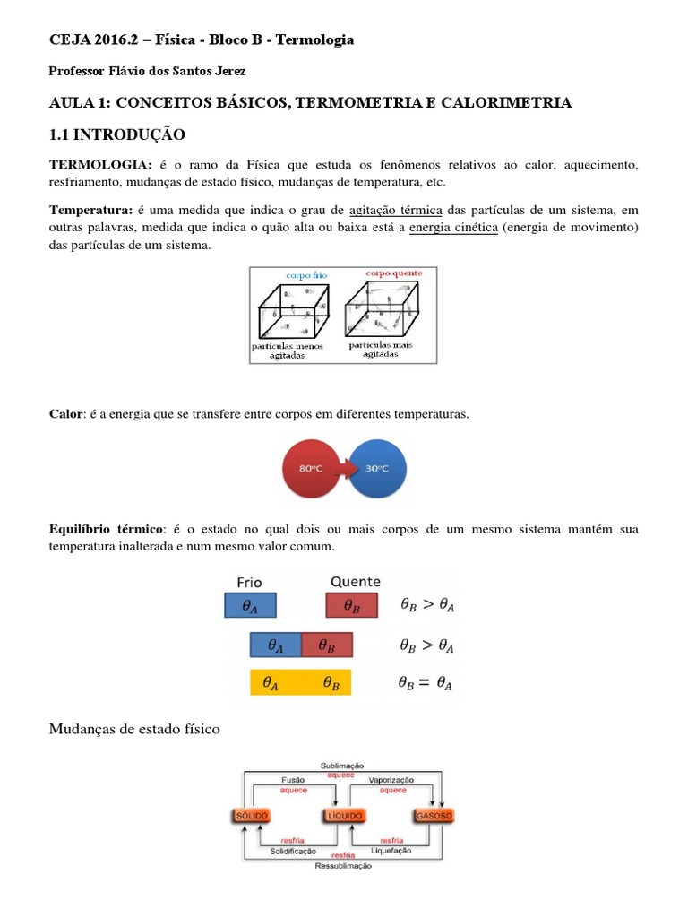 Conceitos de Termologia e Calorimetria | PDF | Temperatura | Calor