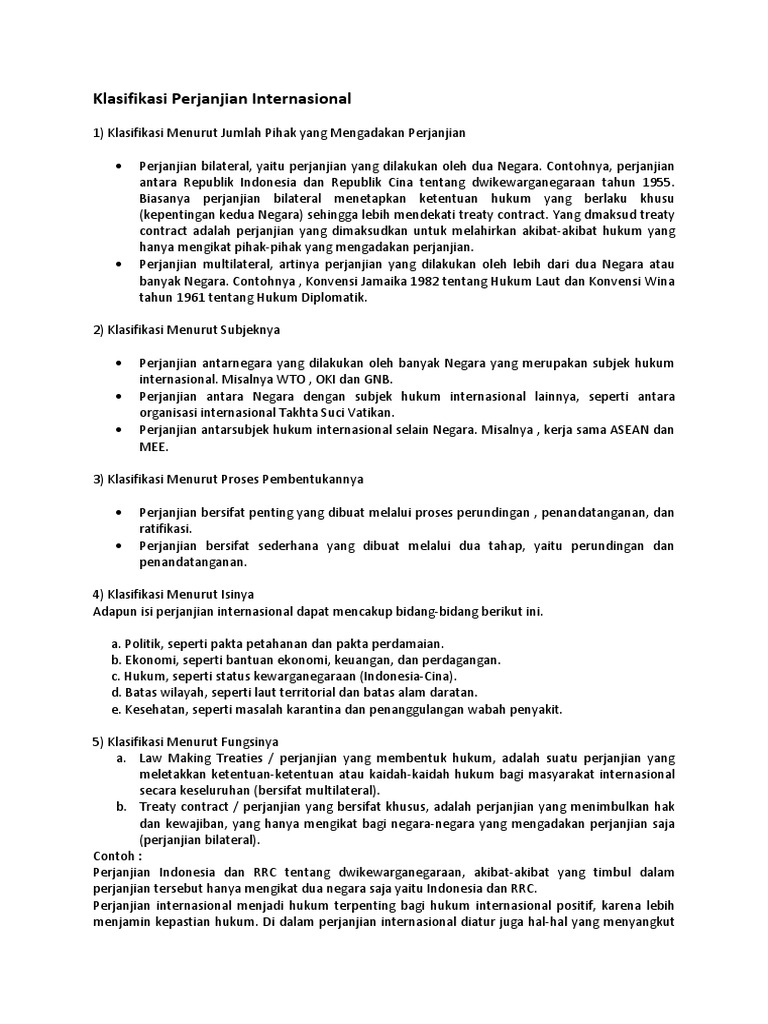 Klasifikasi Perjanjian Internasional