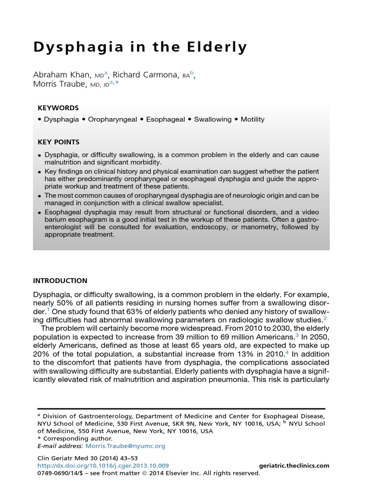 Geriatric Dysphagia: Causes and Management | PDF | Esophagus ...