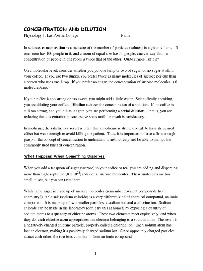 Concentration and Dilution | PDF | Solution | Mass Concentration ...